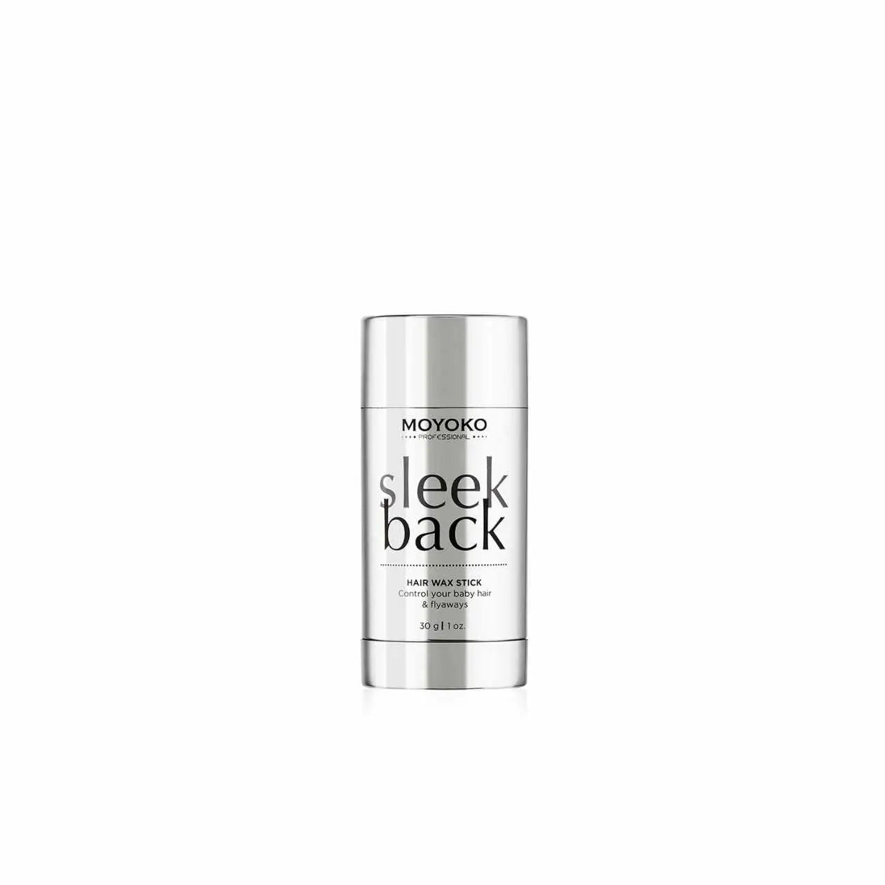 Silver cylindrical container of Moyoko Sleek Back hair wax stick in Cape Town