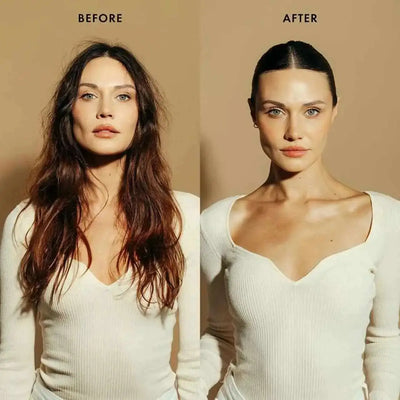 Moyoko Sleek Brush: Before & After Transformation - Sleek Hair, Flyaways Tamed for a Polished Look. Hair Styling Results.
