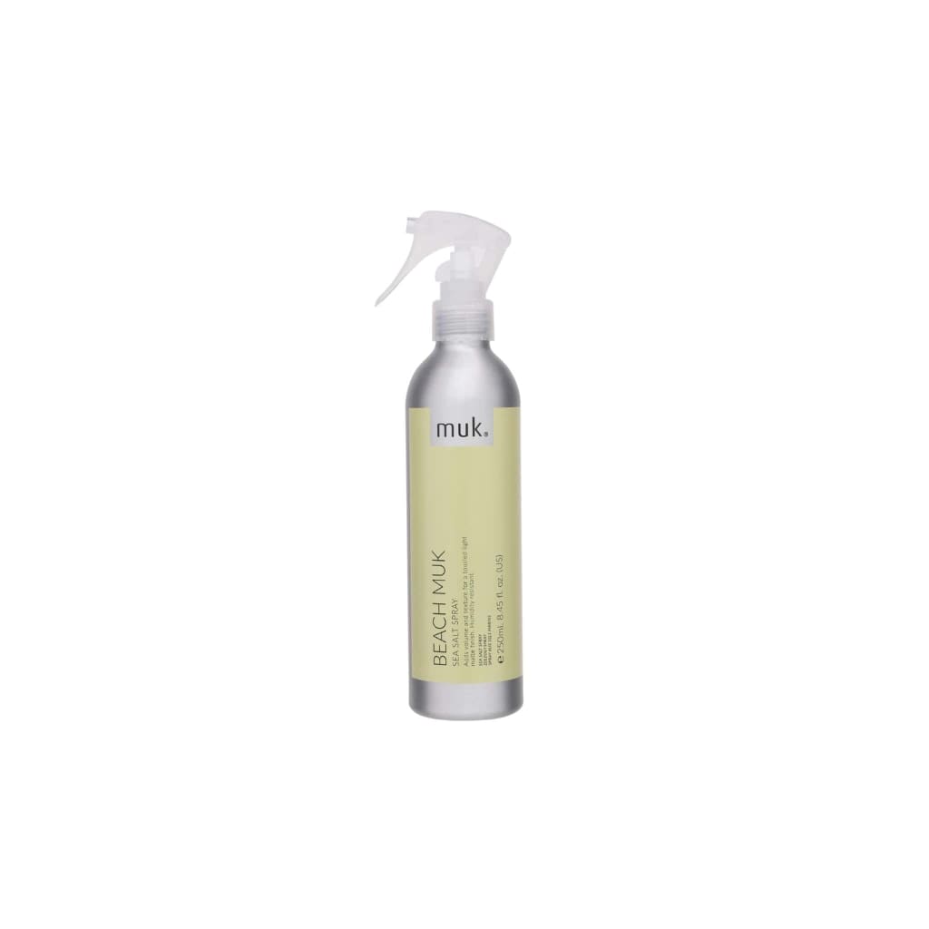 MUK Beach Muk Sea Salt Spray in 250ml spray bottle with silver base and pale yellow label