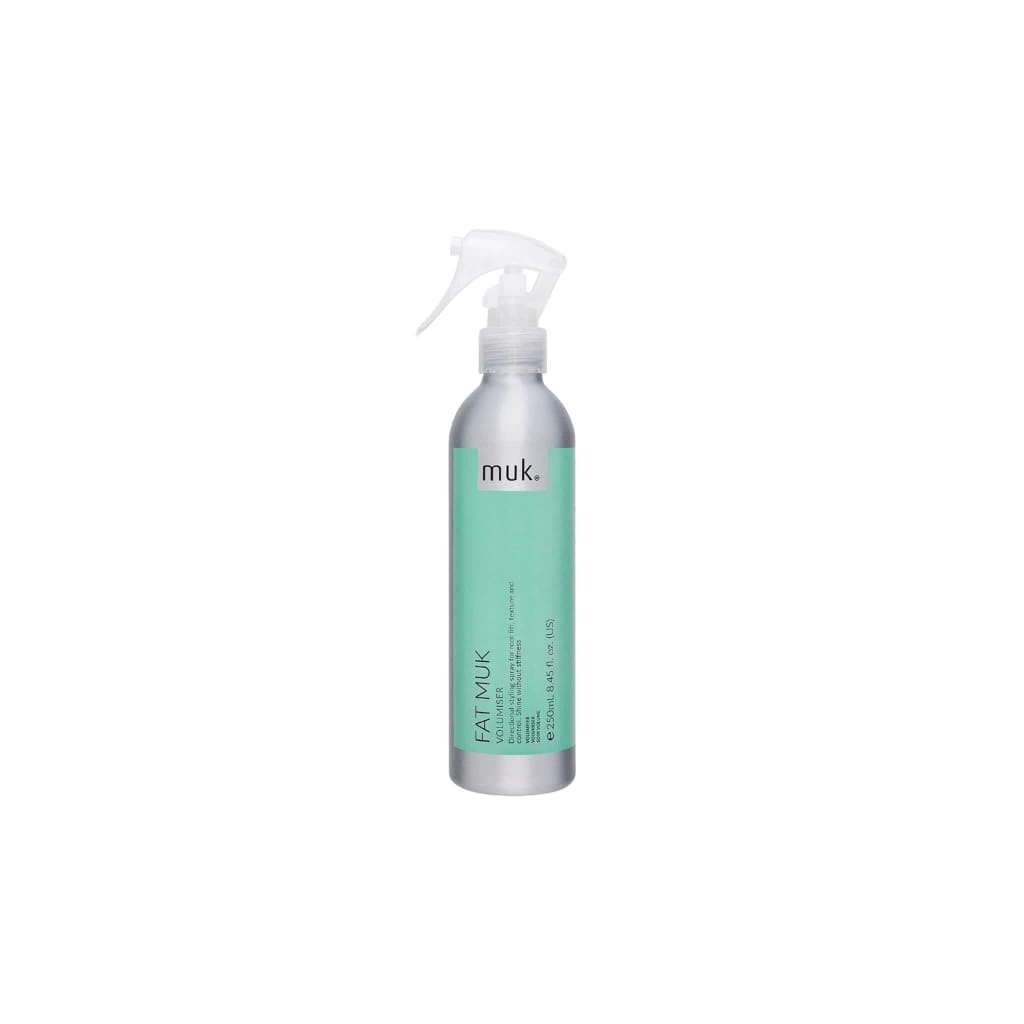 Spray bottle of MUK Fat Muk Volumiser with mint green label - 250ml, weightless formula