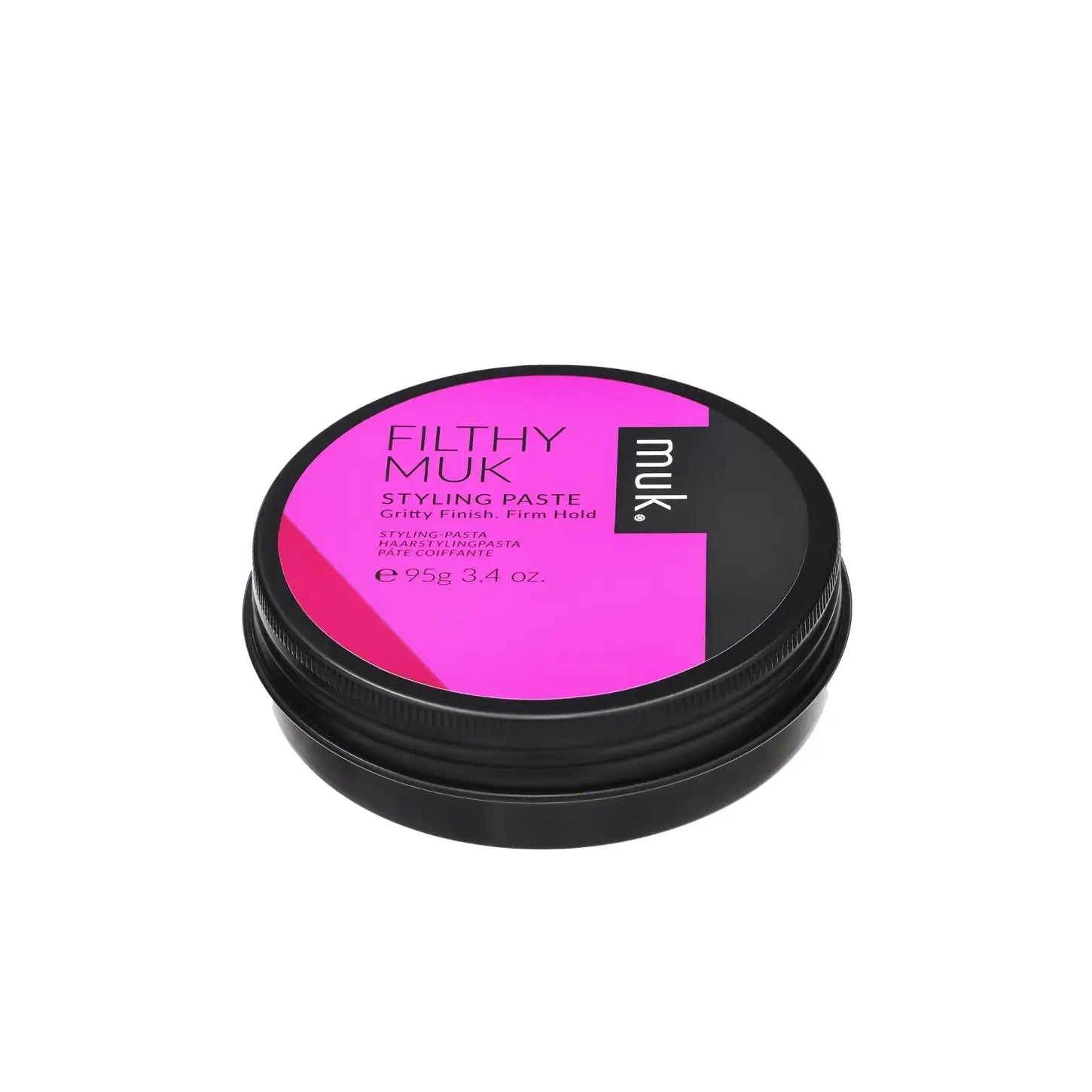 Circular container of MUK Filthy Muk Styling Paste with a pink and black label - 95g