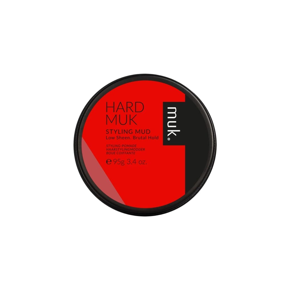 Circular container of Hard Muk styling mud - 95g with red and black design