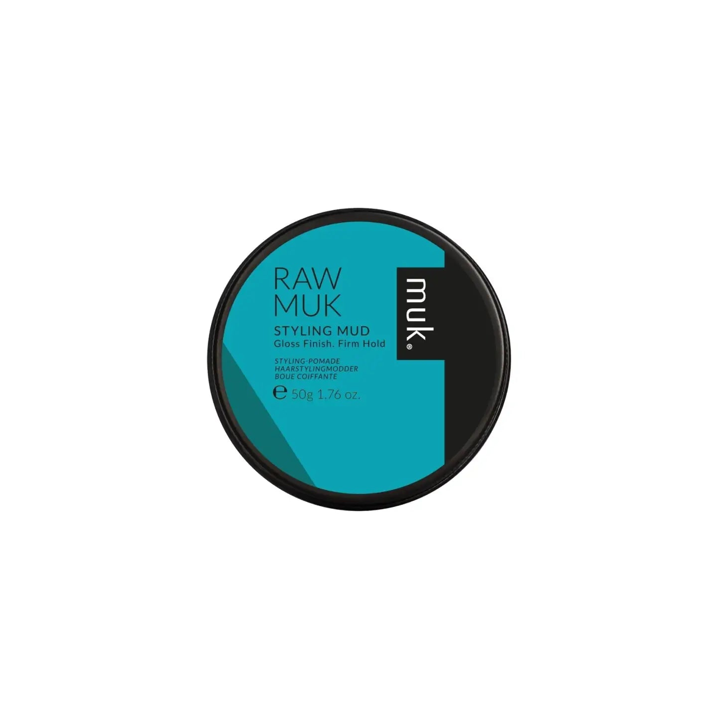 MUK Raw Muk Styling Mud - 50g container in teal and black packaging