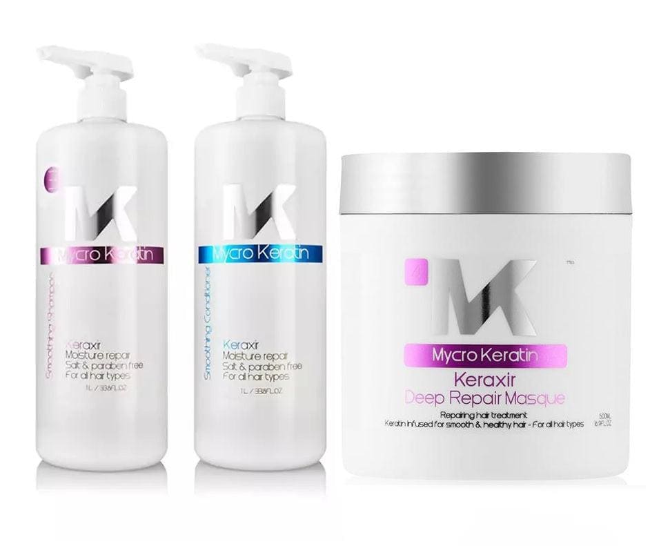 Mycro Keratin Keraxir Mega Bundle: Shampoo, Conditioner, Deep Repair Masque for Hair Care