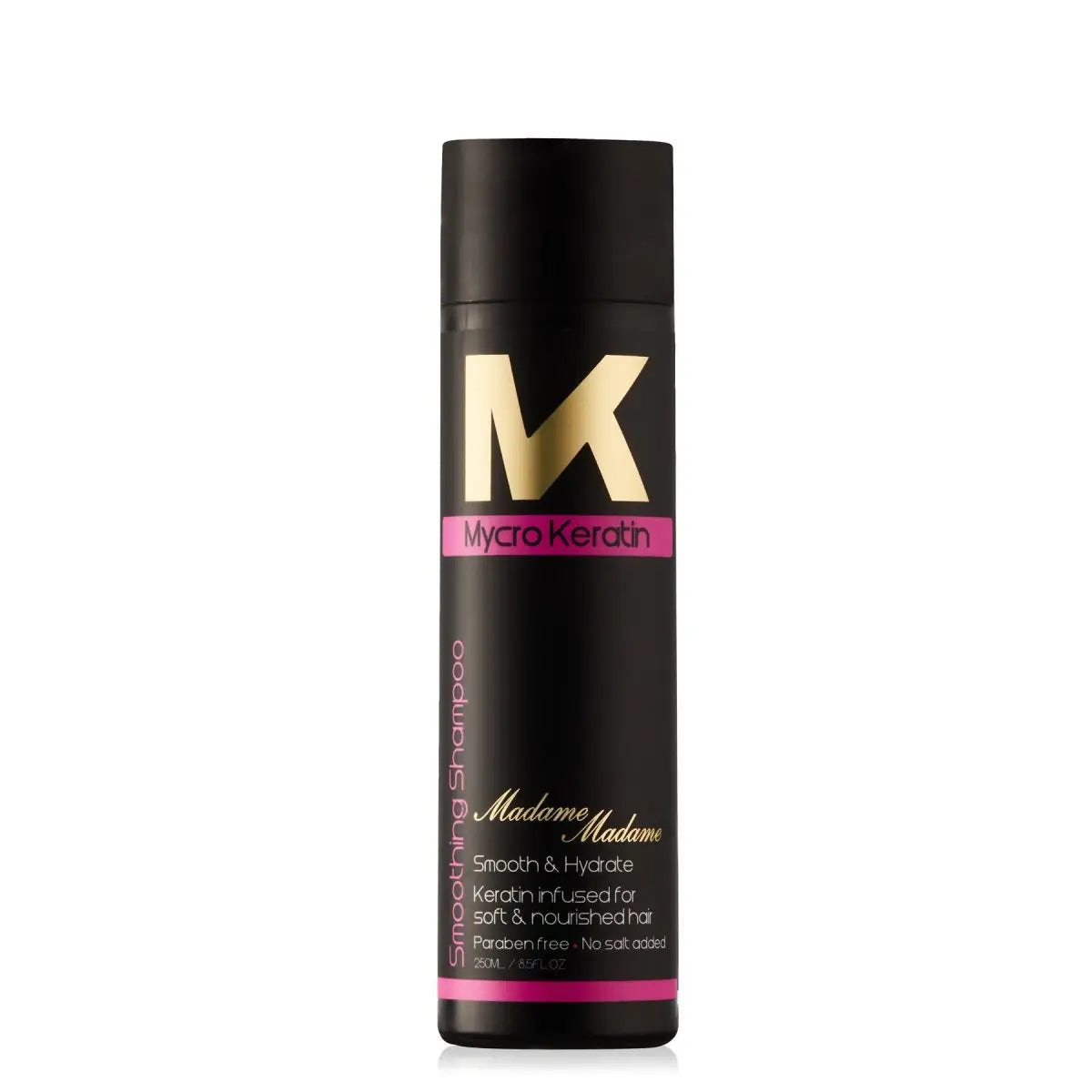 Mycro Keratin Madame Madame Shampoo 250ml bottle with a pink stripe on the side