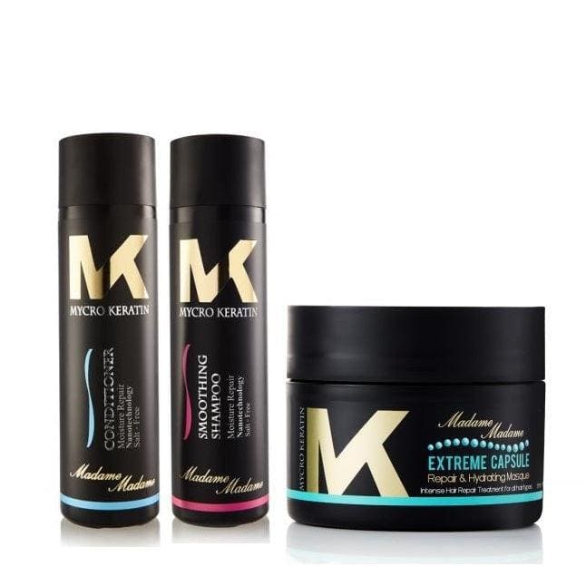 Mycro Keratin Madame Trio: shampoo, conditioner, and treatment capsule for hair care