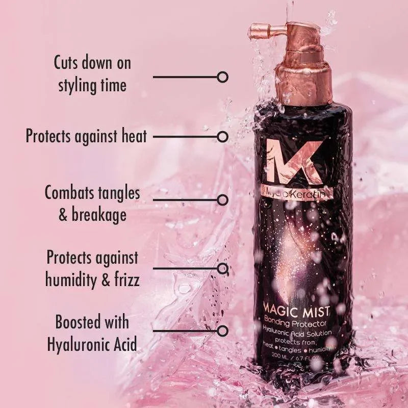 Mycro Keratin Magic Mist Bonding Protector 200ml offers intense hydration and protection from heat, humidity, and tangles.