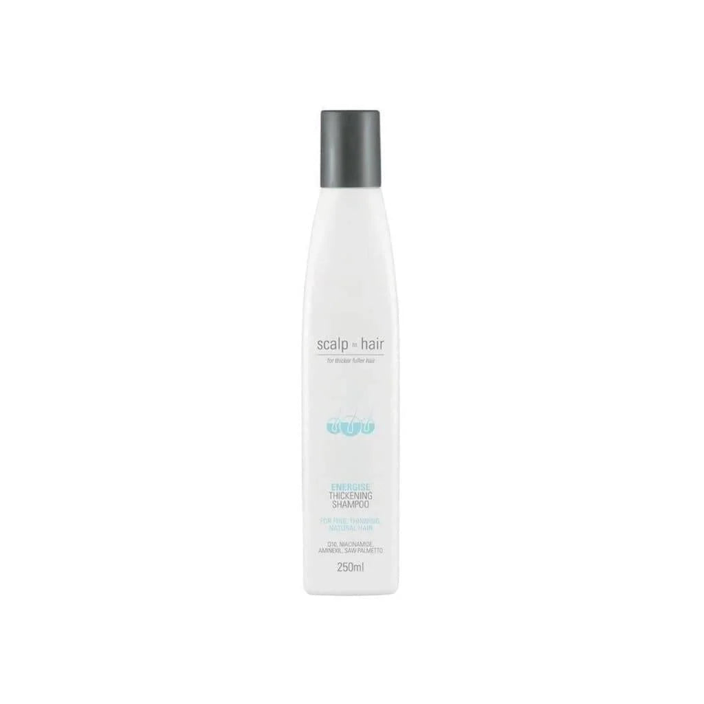 White bottle of Nak Energise Thickening Shampoo 250ml with gray cap