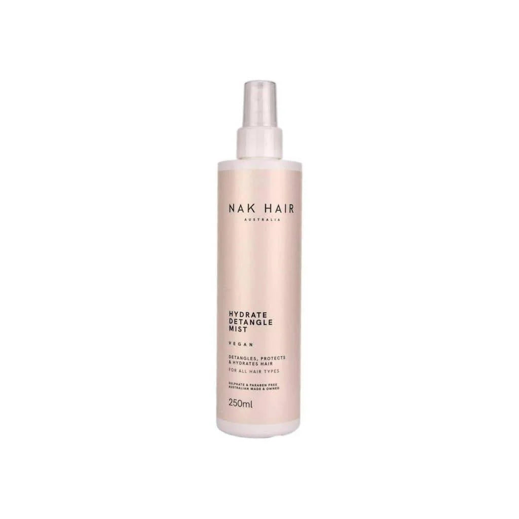 Pale pink Nak Signatures Hydrate Detangle Mist 250ml spray bottle for hair care