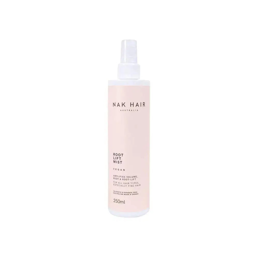 Pink bottle of NAK Signatures Root Lift Mist 250ml hair product for volumized roots