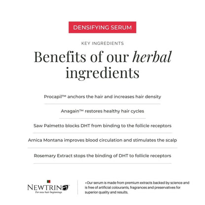 Benefits of herbal ingredients in Newtrino 100ml Scalp Serum for improving hair density