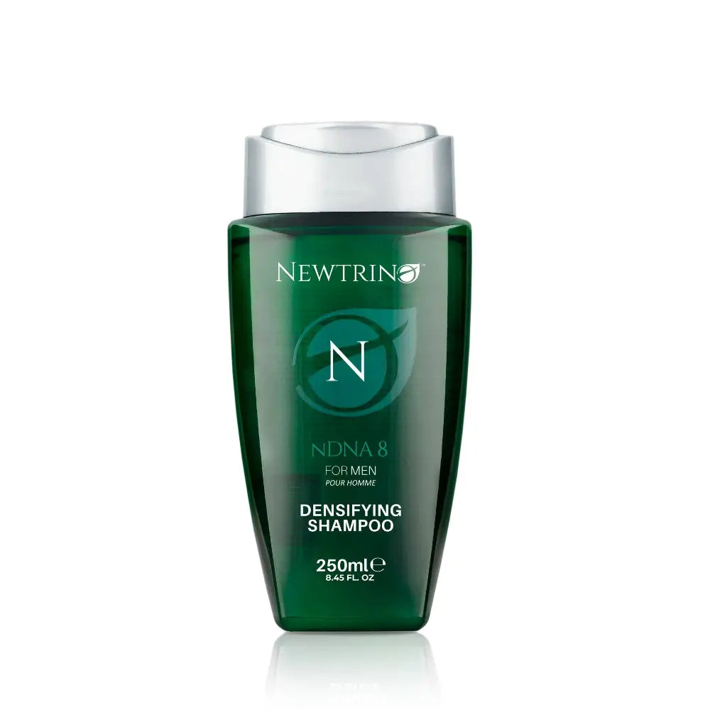 Green bottle of Newtrin NDNA 8 densifying shampoo men, 250ml newtrino, sulfate sodium chloride free