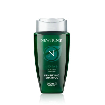 Green bottle of Newtrin NDNA 8 densifying shampoo men, 250ml newtrino, sulfate sodium chloride free