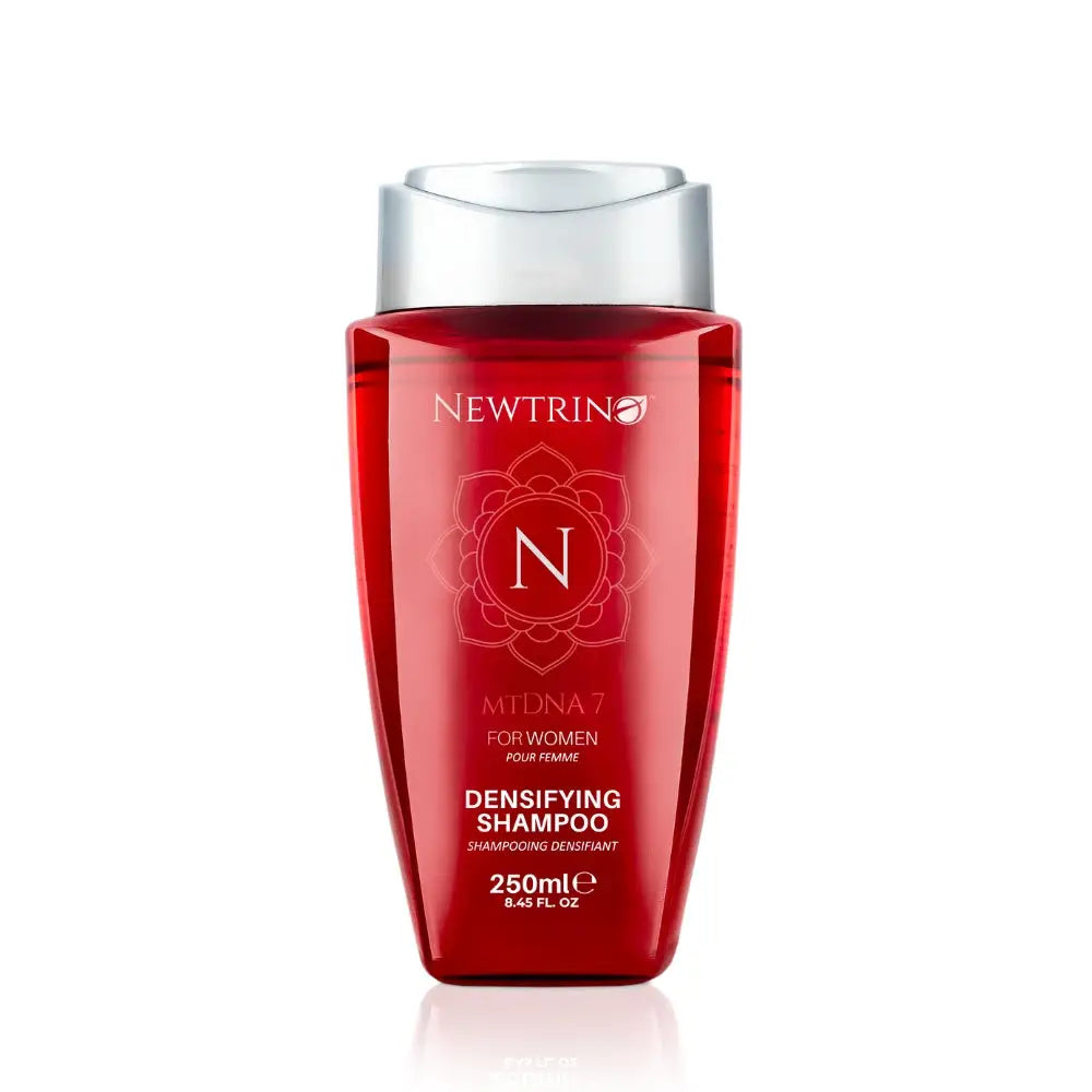 Red bottle of Newtrin Densifying Shampoo for women, 250ml, mt7 DNA sulfate/sodium chloride free