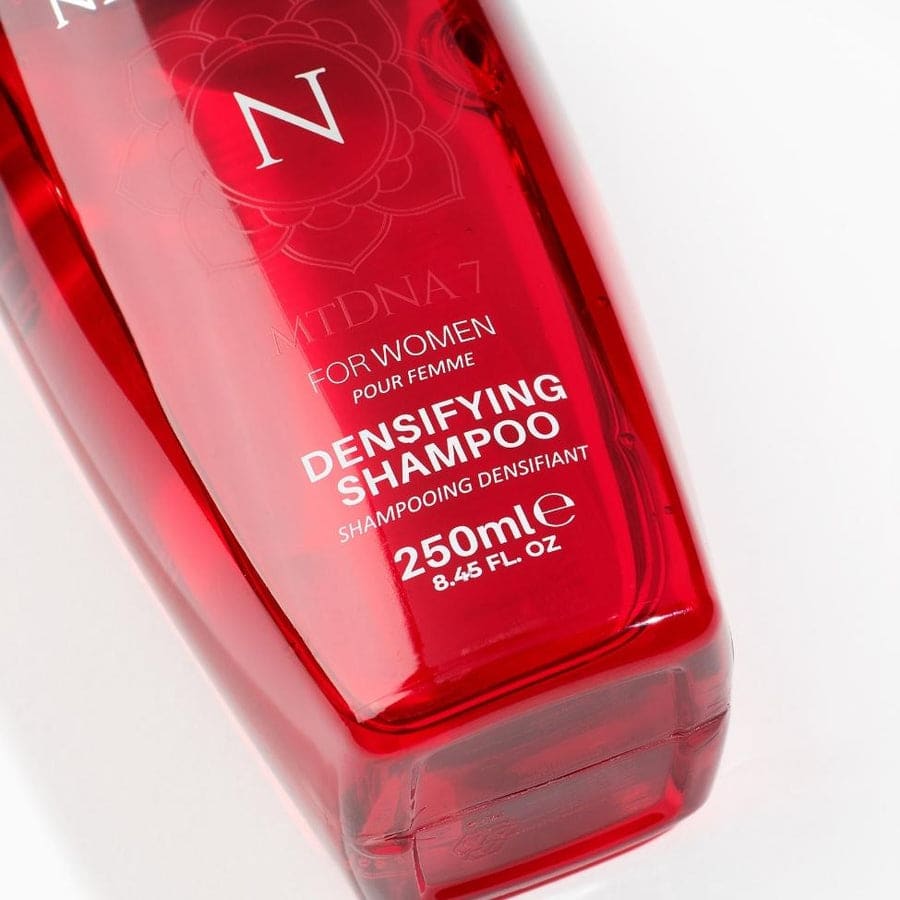 Red bottle of Newtrino 250ml Women’s MT7 DNA Shampoo, sulfate and sodium chloride free