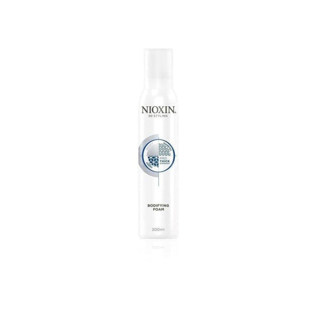 White bottle of Nioxin Bodifying Foam 200ml with ProThick technology for voluminous hair