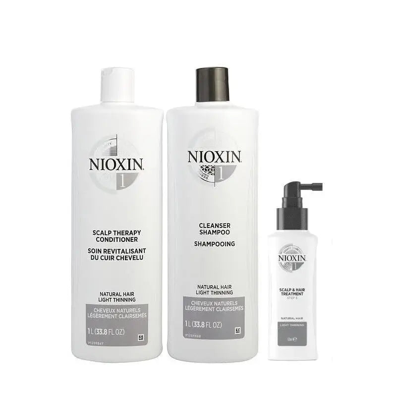 Nioxin System 1 Kit: Shampoo, Conditioner & Scalp Treatment for Natural Hair Thinning