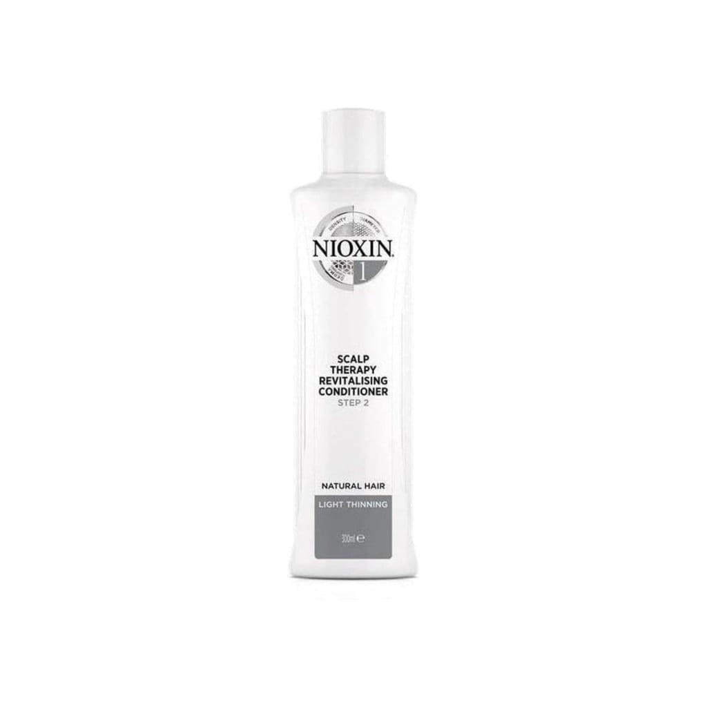 White bottle of Nioxin System 1 Scalp Therapy Revitalizing Conditioner 300ml for light thinning