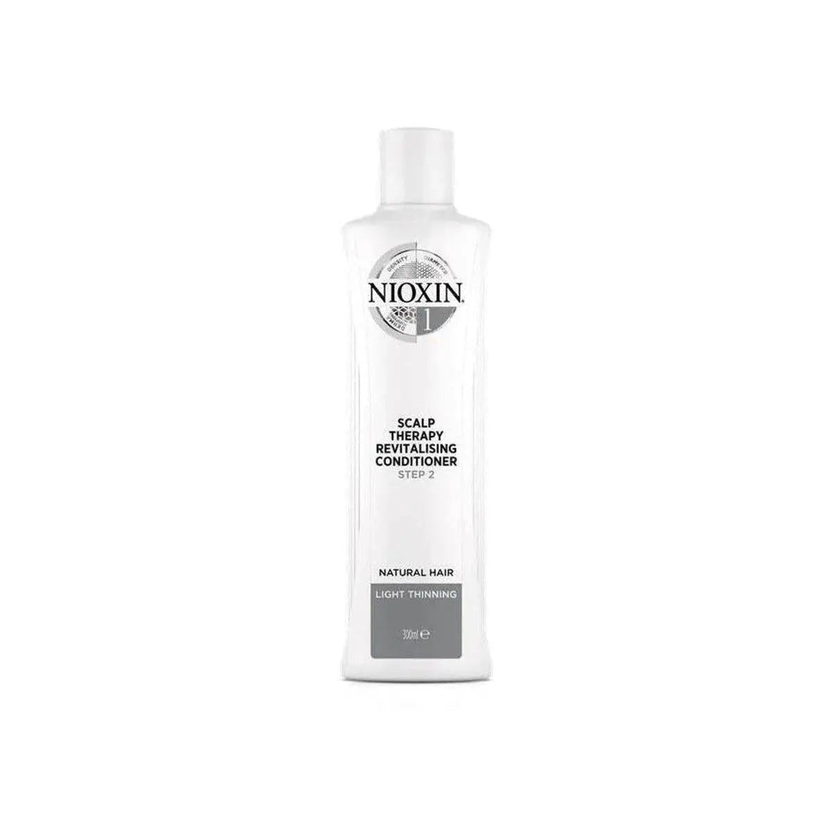 White bottle of Nioxin System 1 Scalp Therapy Revitalizing Conditioner 300ml for light thinning