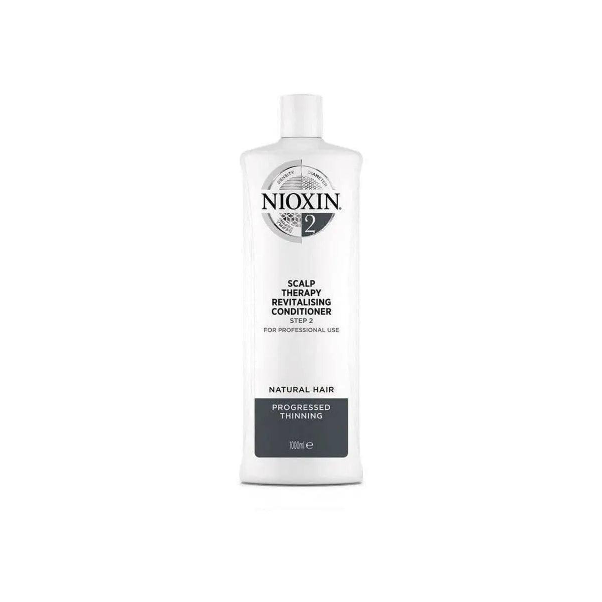 White bottle of Nioxin System 2 Scalp Therapy Conditioner 1000ml for natural thinning hair