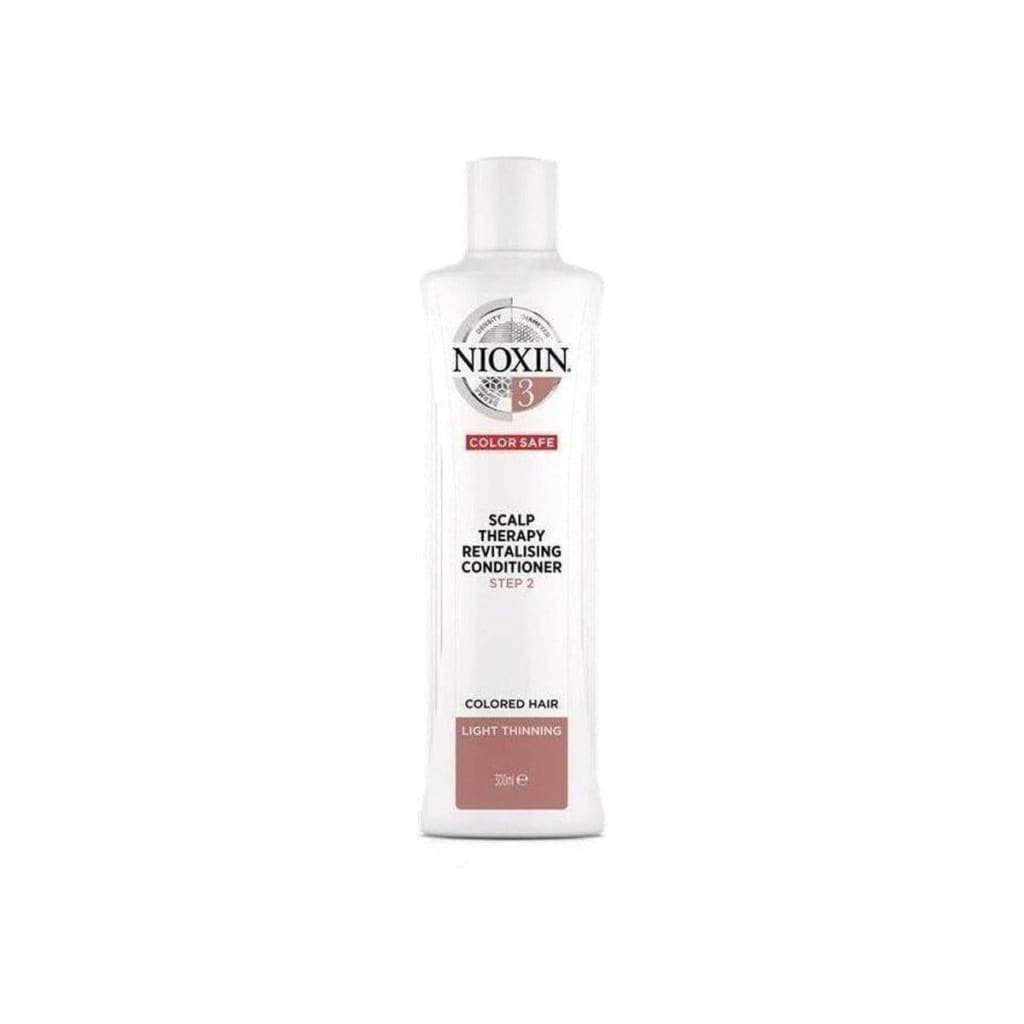 White bottle of Nioxin System 3 Scalp Therapy Conditioner for colored hair care products