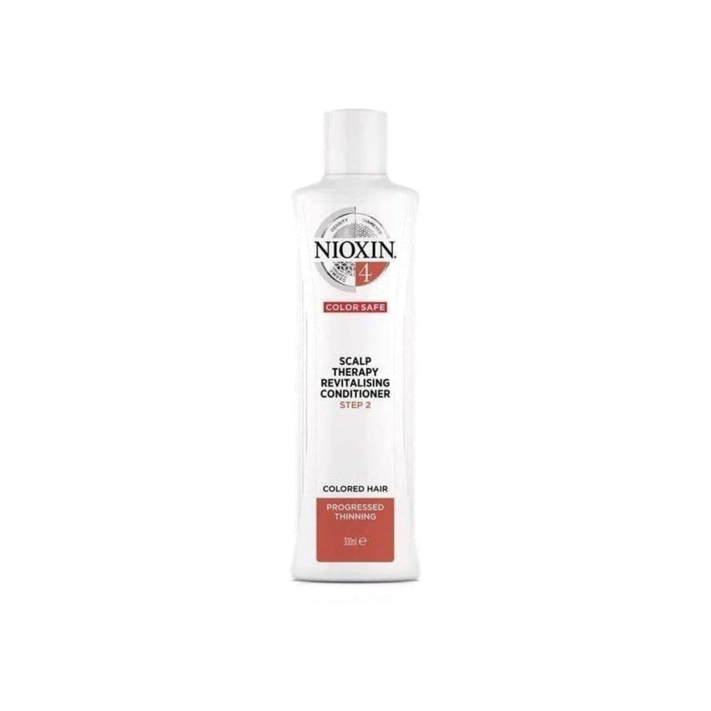 White bottle of Nioxin System 4 Scalp Therapy Revitalizing Conditioner 300ml for colored hair