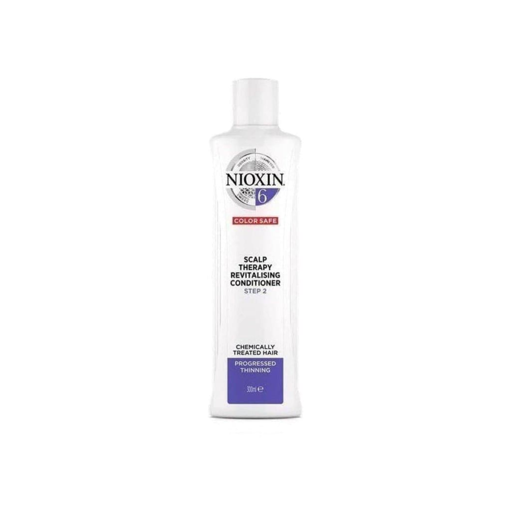 White bottle of Nioxin System 6 Scalp Therapy Revitalizing Conditioner for chemically treated hair