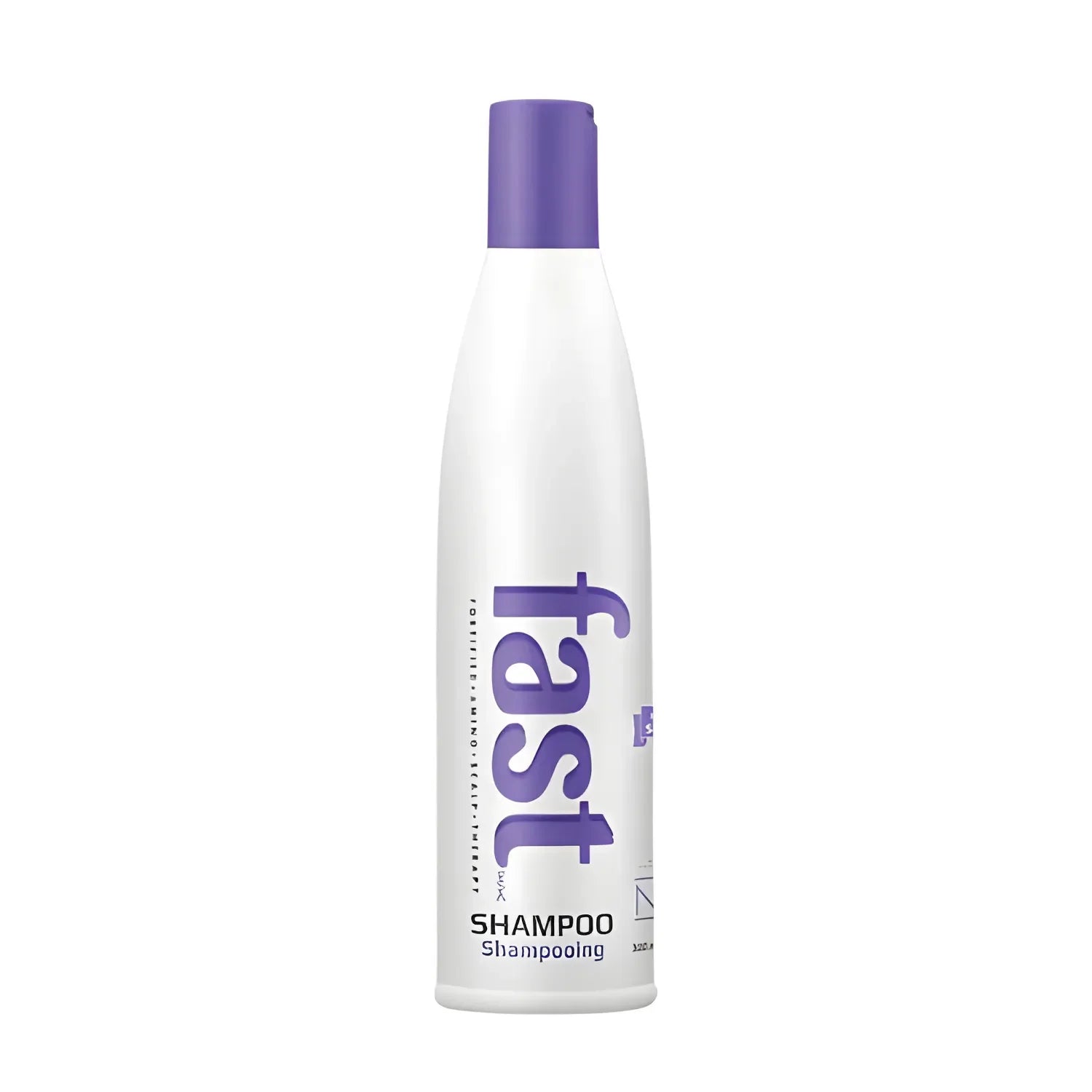 White bottle of Fast shampoo with a purple cap and label.