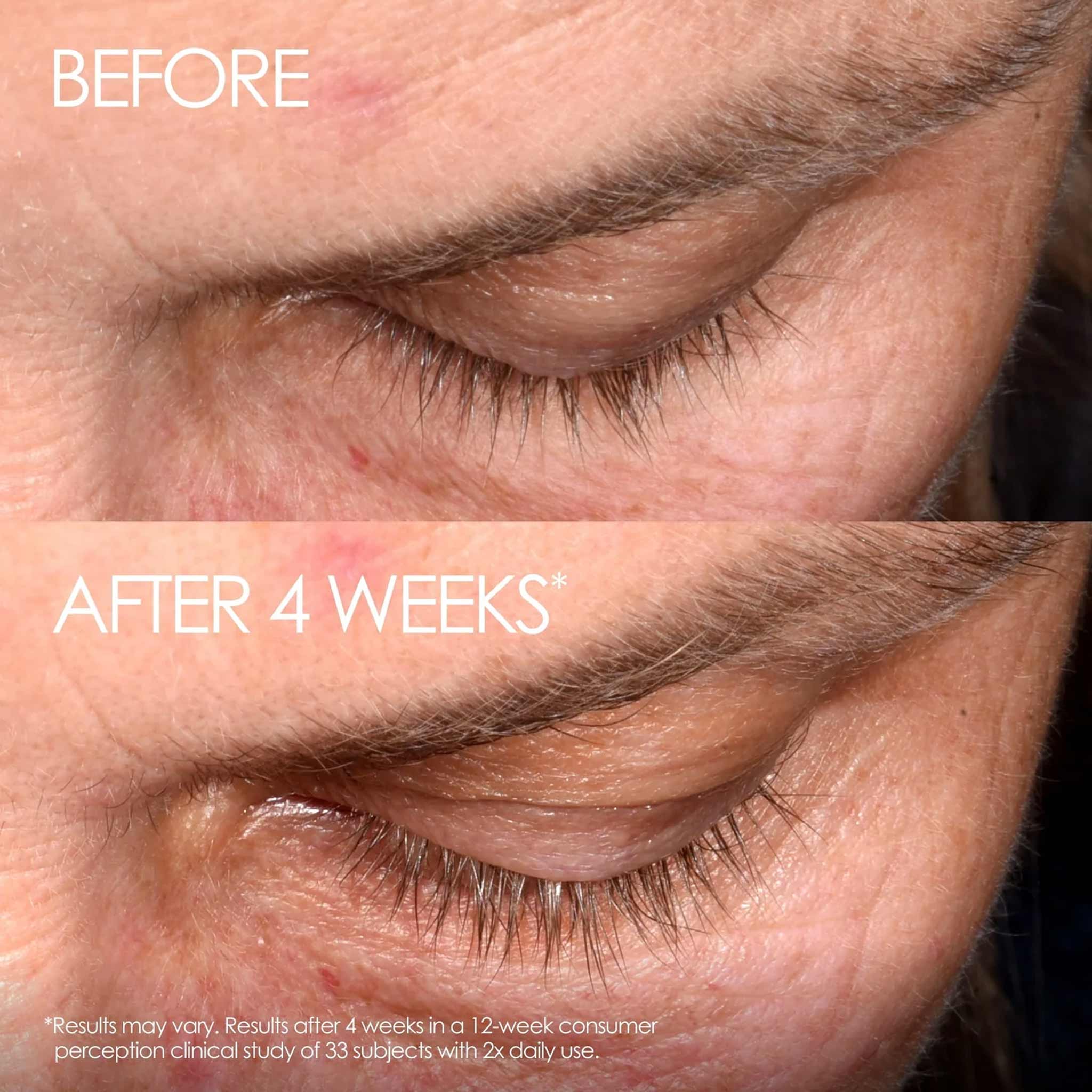 Olaplex Lashbond Serum before and after images showing enhanced lash growth after 4 weeks of use