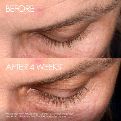 Olaplex Lashbond Serum before and after images showing enhanced lash growth after 4 weeks of use