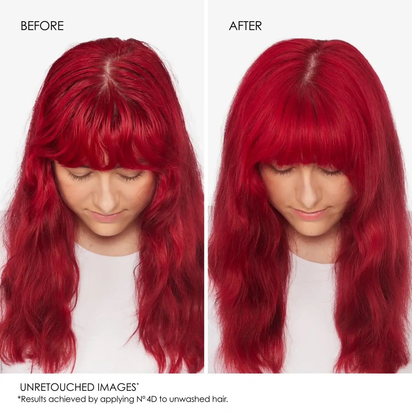 Vibrant red hair shown in a before and after comparison.