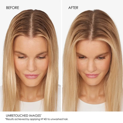 Before and after comparison showing blonde hair with subtle styling differences.