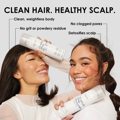 Hair care product advertisement showing bottles of scalp treatment or shampoo.