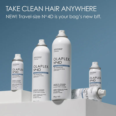 Olaplex No.4D Dry Shampoo: Clean Volume Detox Travel Sizes. Haircare Products on Display.