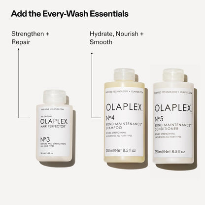 Olaplex No.3 Hair Treatment with strengthening benefits alongside shampoo and conditioner essentials