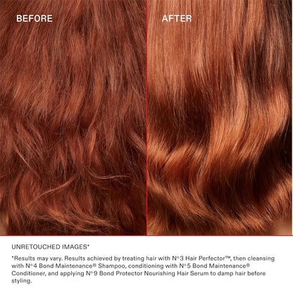 Before and after hair treatment showing results with Olaplex No.3 Hair Perfector for smoother hair