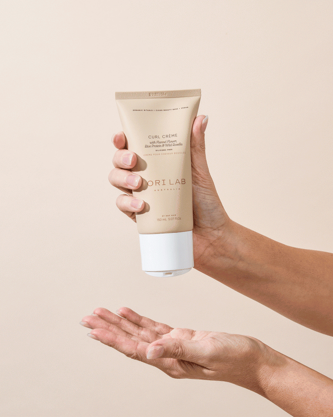 ORI Lab Curl Creme: Vegan Hair Treatment for Defined Curls. Flannel Flower, Rice Protein & Wild Rosella. 150ml size. Shop Now!