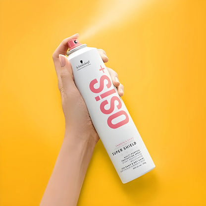 Schwarzkopf OSiS Super Shield 300ml spray for smooth, protected hair against heat and pollution. Ideal for long hair.