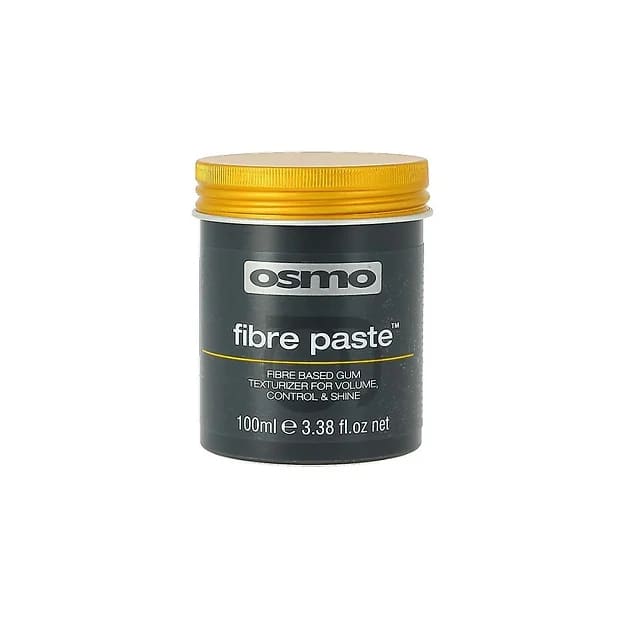 Container of Osmo fibre paste hair product with a yellow lid.