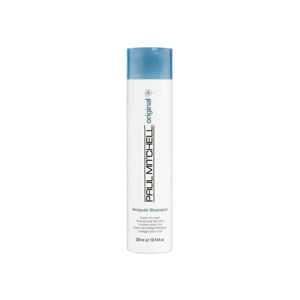 Bottle of Paul Mitchell Awapuhi Shampoo 300ml with white body and blue cap