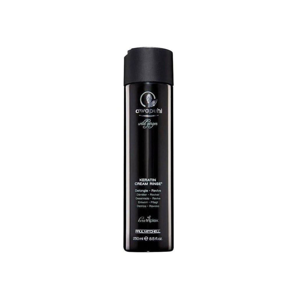 Black cylindrical bottle of Paul Mitchell Awapuhi Wild Ginger Keratin Cream Rinse 250ml