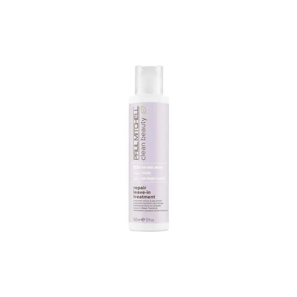 White bottle of Paul Mitchell Clean Beauty repair leave-in treatment 150ml