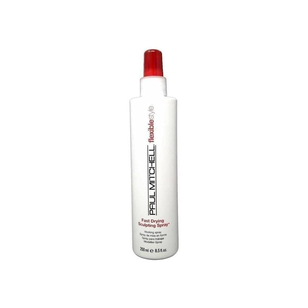 White bottle of Paul Mitchell Fast Drying Sculpting Spray 250ml with a red cap