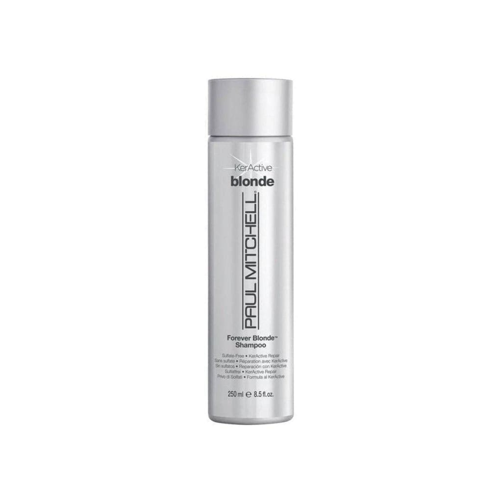 Silver bottle of Paul Mitchell Forever Blonde Shampoo 250ml for bright, blonde hair care