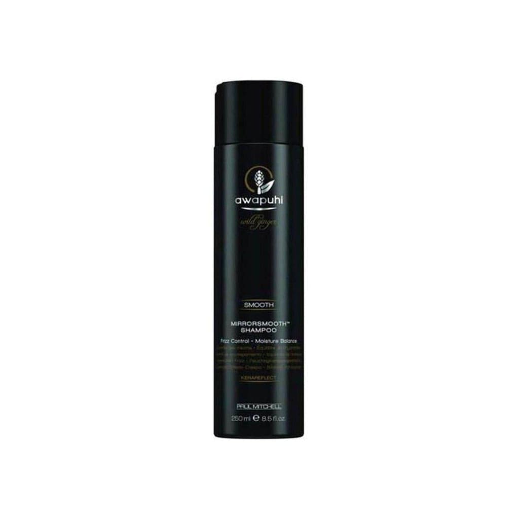 Black cylindrical bottle of Paul Mitchell MirrorSmooth Shampoo 250ml with KeraReflect™ technology