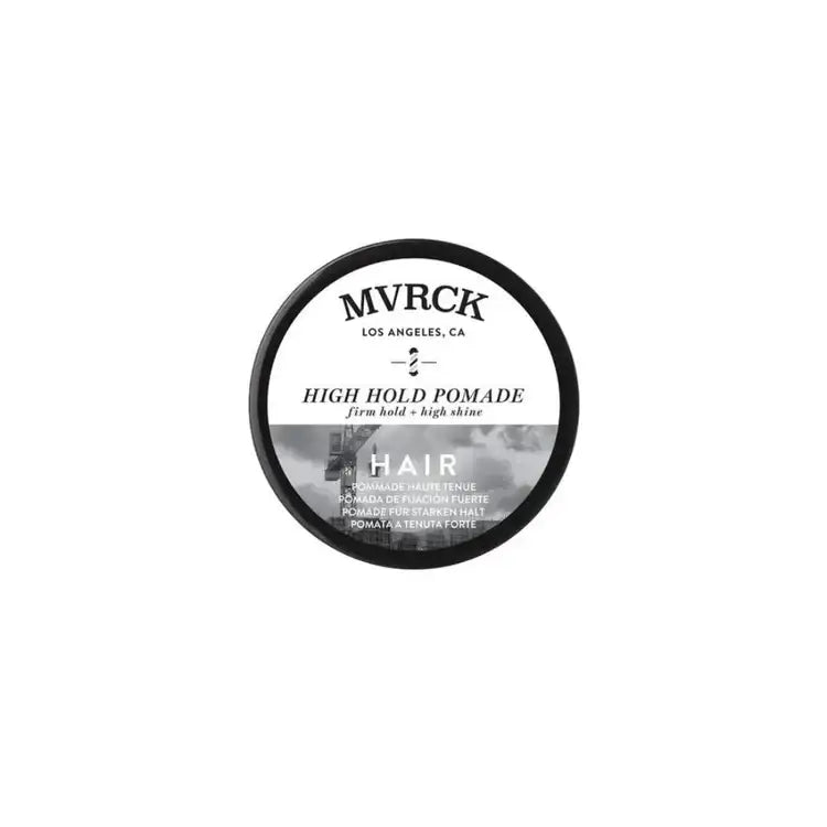 Black container of Paul Mitchell MVRCK High Hold Pomade 85g with firm hold and shine