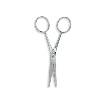 Percy Nobleman Beard & Moustache Scissors - Pair of silver-colored scissors with circular loops
