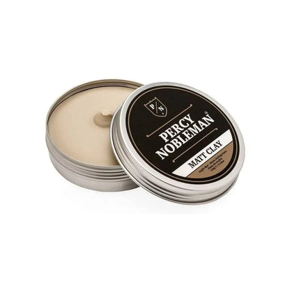 Percy Nobleman Matt Clay 100g in a round metal tin for superior hairstyling