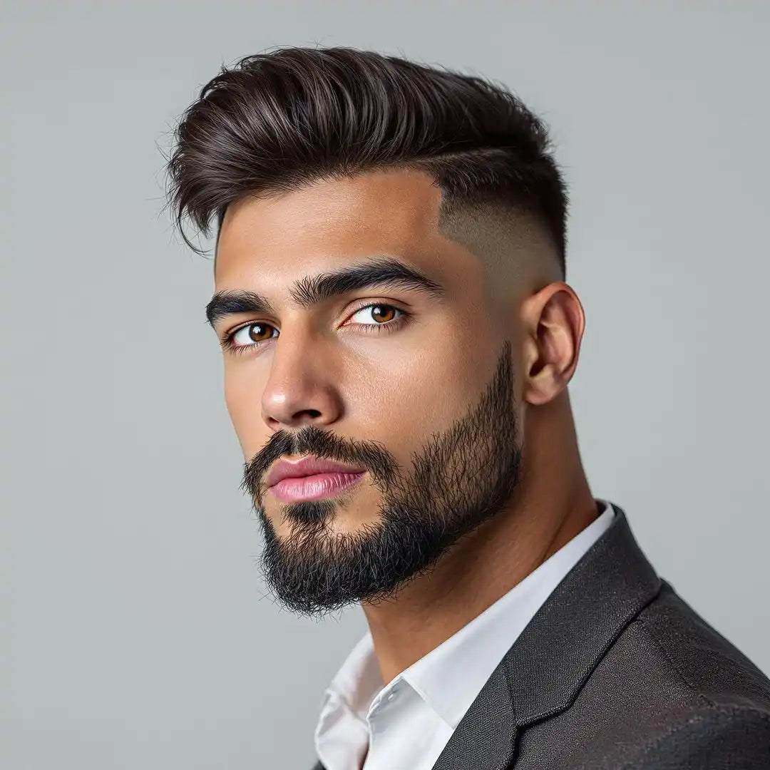 Professional headshot portrait featuring a well-groomed beard and styled dark hair.