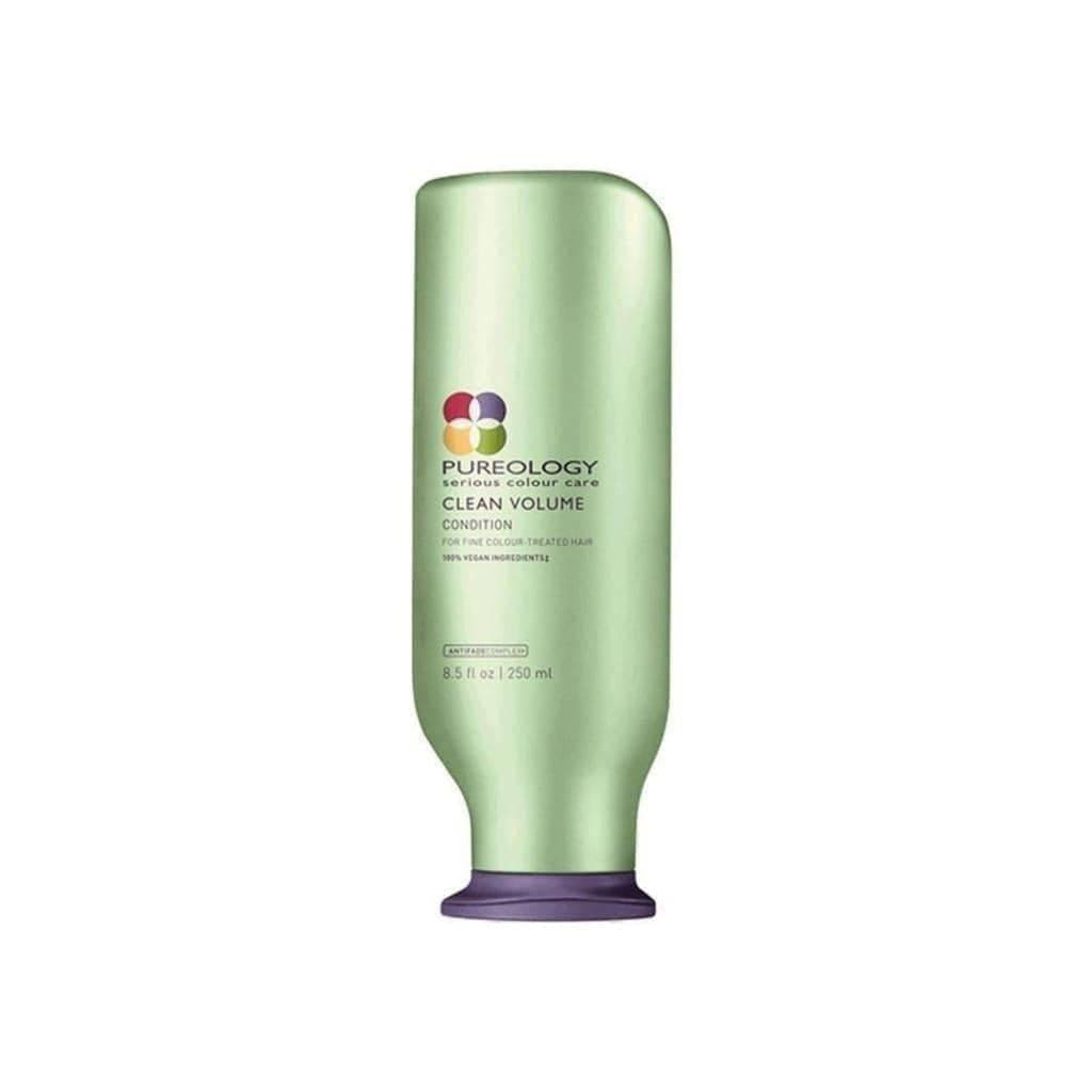 Light green bottle of Pureology Clean Volume Conditioner with purple cap - 250ml